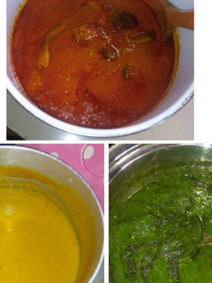 A picture of Buka stew, Gbegiri, and Ewedu.