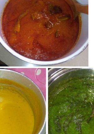 A picture of Buka stew, Gbegiri, and Ewedu.