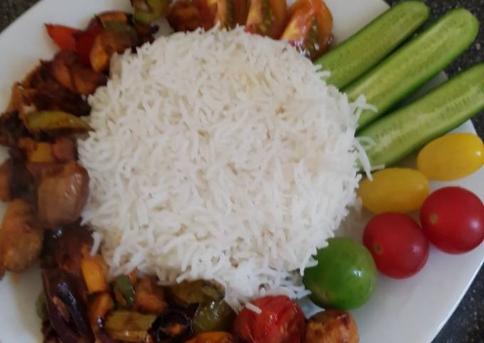 Chicken, veg grill with white rice