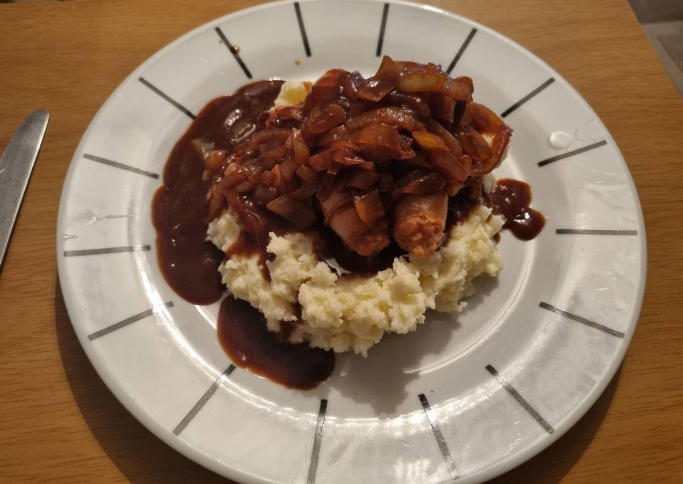 Bangers with Onion Gravy and Mash