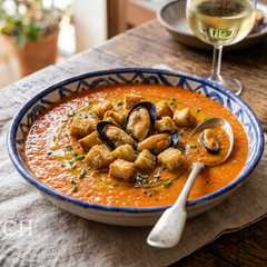 Una foto de Gazpacho de mejillones en escabeche