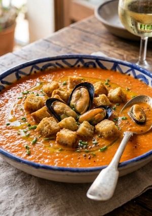 Una foto de Gazpacho de mejillones en escabeche