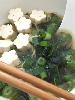 A picture of Miso Soup with Shirataki Noodles.