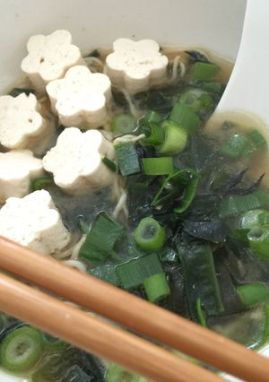 A picture of Miso Soup with Shirataki Noodles.