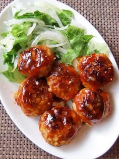 A picture of Chicken & Pork Meatballs! Sweet and Sour Sauce.
