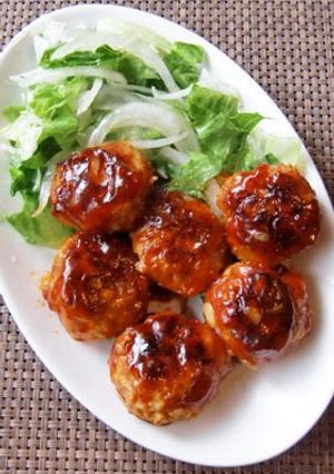 A picture of Chicken & Pork Meatballs! Sweet and Sour Sauce.