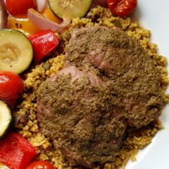 A picture of Vickys Pesto Lamb Escalopes & Mediterranean Veg GF DF EF SF NF.
