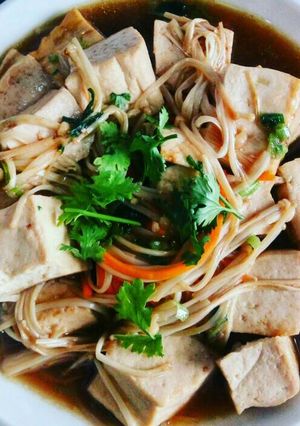 Hình của món Đậu sốt nấm chay.
