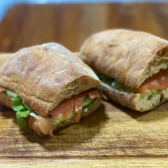 A picture of Smoked salmon cream cheese sandwich.