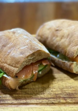 A picture of Smoked salmon cream cheese sandwich.