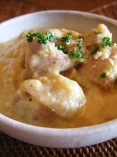 A picture of Chicken and Sweet Potatoes Simmered in Creamed Corn.
