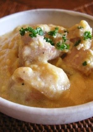 A picture of Chicken and Sweet Potatoes Simmered in Creamed Corn.