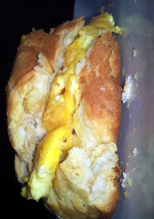 A picture of McDonalds egg and cheese biscuit.