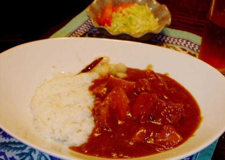 Juicy and Big Pork Belly Meat Curry Made in a Pressure Cooker