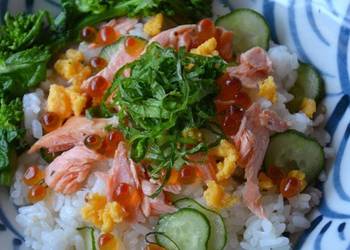 How to Cook Yummy Simple  Salmon Salted Salmon Roe and Broccolini Chirashizushi