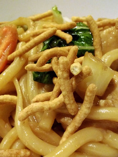 A picture of Chicken udon with garlic ginger sauce.