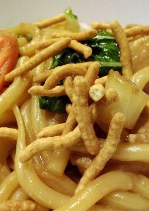 A picture of Chicken udon with garlic ginger sauce.