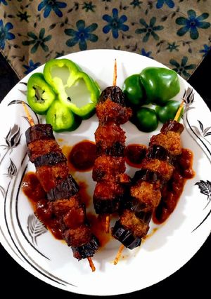 عکسی از دستور کباب سیخی تابه ای،با گوشت چرخ کرده و بادمجان