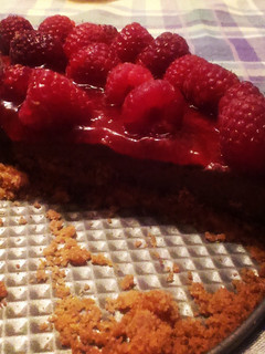 A picture of Chocolate raspberry dairy free cheesecake.