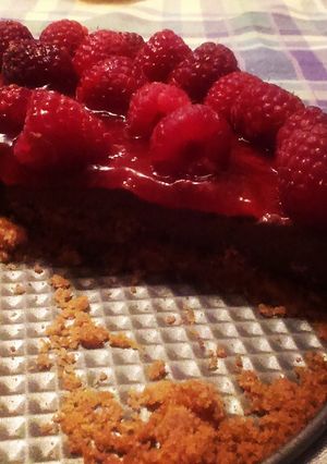 A picture of Chocolate raspberry dairy free cheesecake.