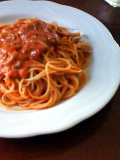 A picture of Spaghetti with Tomato and Mascarpone Sauce.