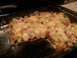 Buffalo chicken loaded baked potato casserole