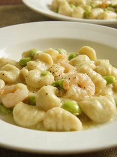 A picture of Okara Gnocchi with Prawn and Soy Milk Cream Sauce.
