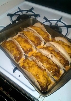 A picture of to die for tacos! (baked).