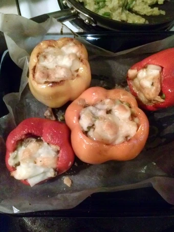 Easy Way Prepare Shrimp,Scallop and mushroom stuffed Peppers the Awesome  So Delicious