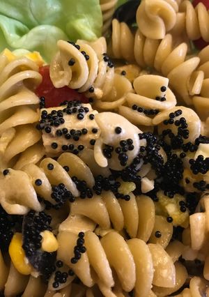 A picture of Black Tobiko Pasta Salad.
