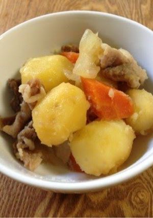 A picture of My Too-Easy Nikujaga (Japanese Simmered Meat and Potatoes).