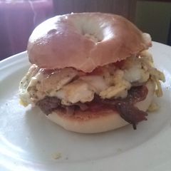Dean's Kick-Ass Egg, Steak, And Cheese Bagel. A picture of Dean's Kick-Ass Egg, Steak, And Cheese Bagel..