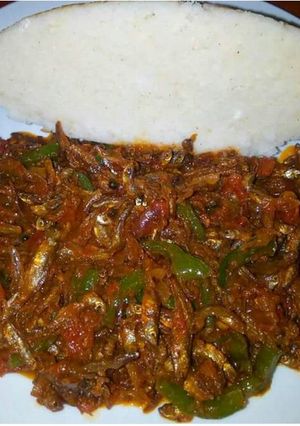 A picture of Ugali and omena# best African delicacy.
