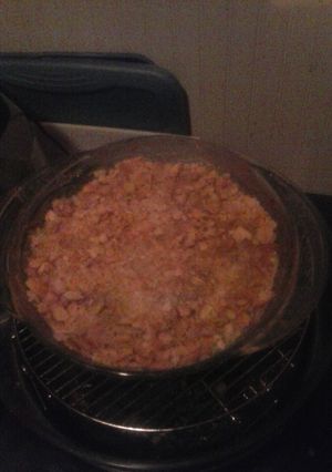 A picture of Spam and hashbrown casserole.