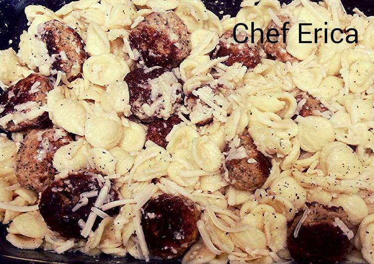 Recipe of Delicious Orecchiette with mini chicken meatballs