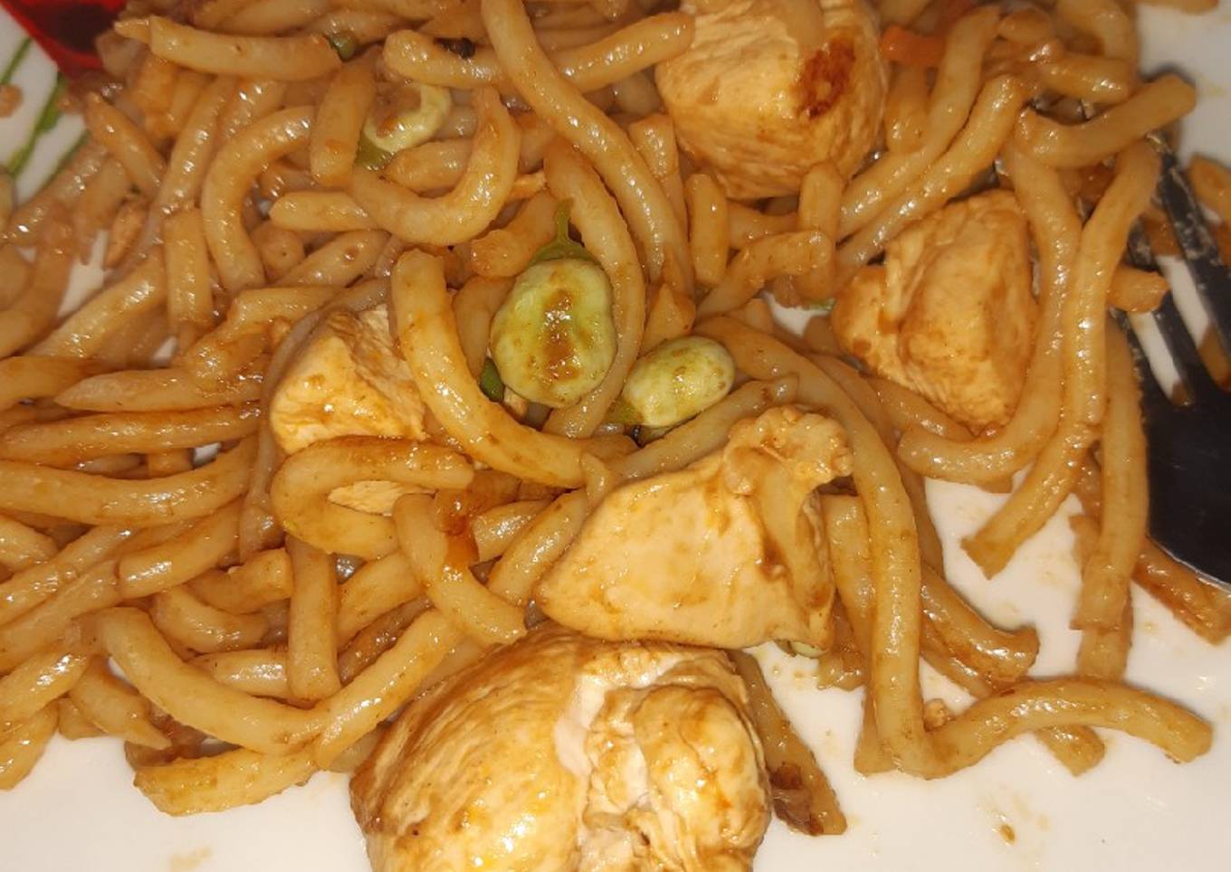 Spicy chicken udon noodles