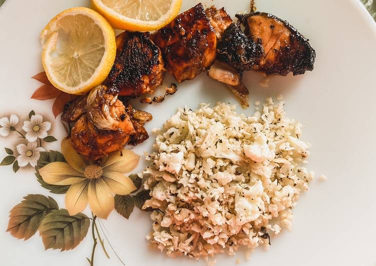 Cauliflower rice ft Honey garlic salmon