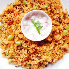 A picture of Plaintain flower biriyani.