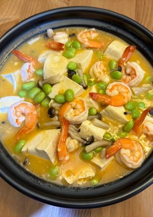 毛豆蝦仁豆腐煲 的食譜成品照片