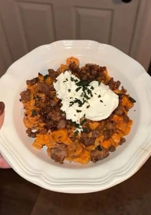 A picture of Vodka Sauce Pasta with Burrata and Chorizo.