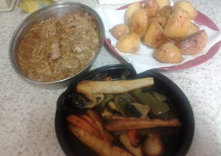 Steps to Prepare Quick Tenderloin Pork in Mustard Sauce and Roast Veg