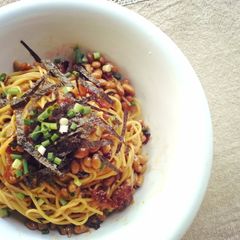 Natto Pasta (Cabonara Style) A picture of Natto Pasta (Cabonara Style).