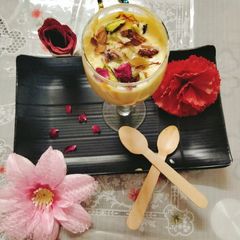 A picture of Saffron milk, Cardamom and nuts shrikhand ❤️❤️🥰🥰🥰.