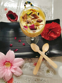A picture of Saffron milk, Cardamom and nuts shrikhand ❤️❤️🥰🥰🥰.