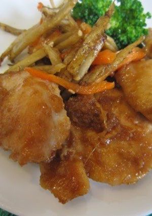 A picture of Ginger and Soy Sauce Chicken Sauté with Kinpira.