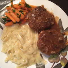 A picture of Mini Breaded Meatloafs In Gravy.