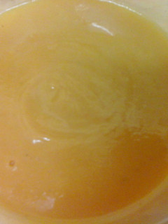 A picture of Carrot and coriander soup with a twist.