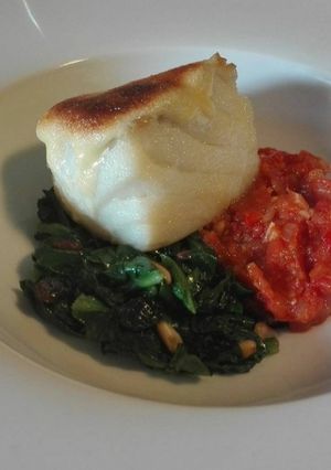 Una foto de Bacalao gratinado con dos sofritos