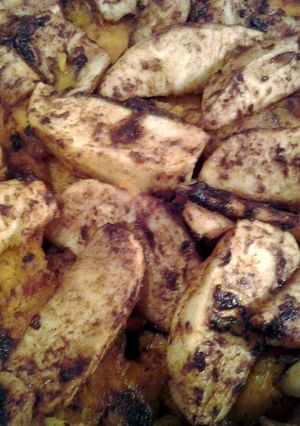 A picture of Baked apple and sweet potatoes.