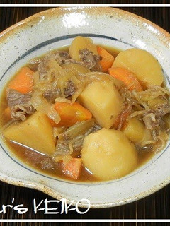A picture of Our Family's Nikujaga Meat and Potatoes (without any extra water added).